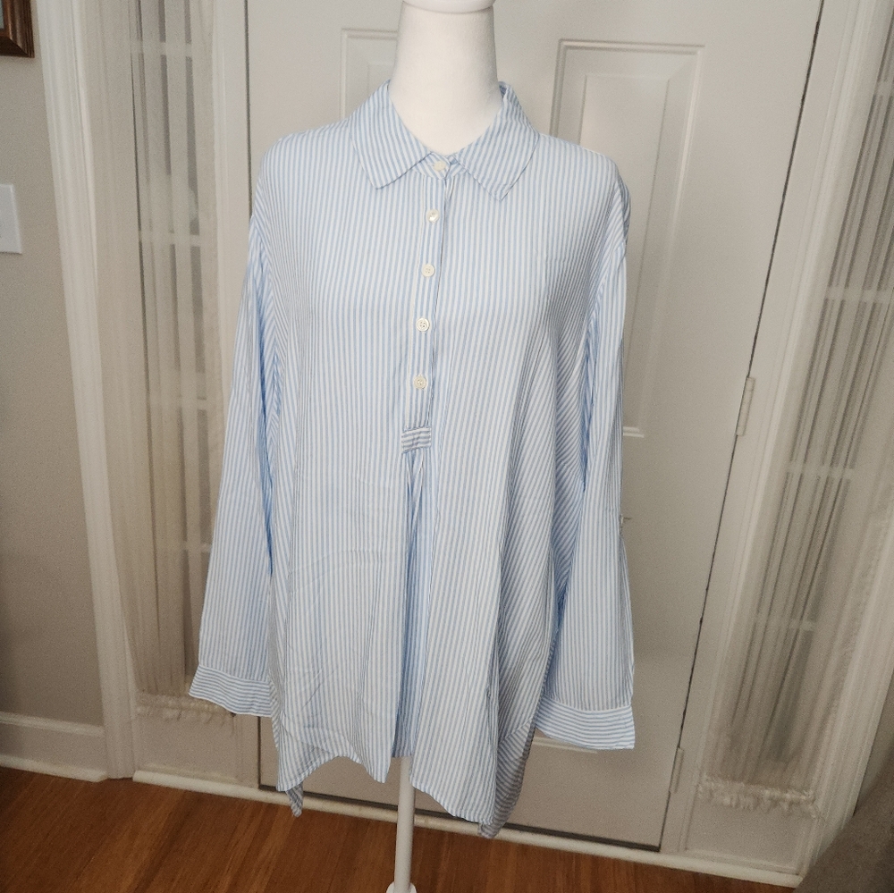 Premise Studio Woman Blue and White Roll Up Sleeves Size 1X Plus - Picture 6 of 8